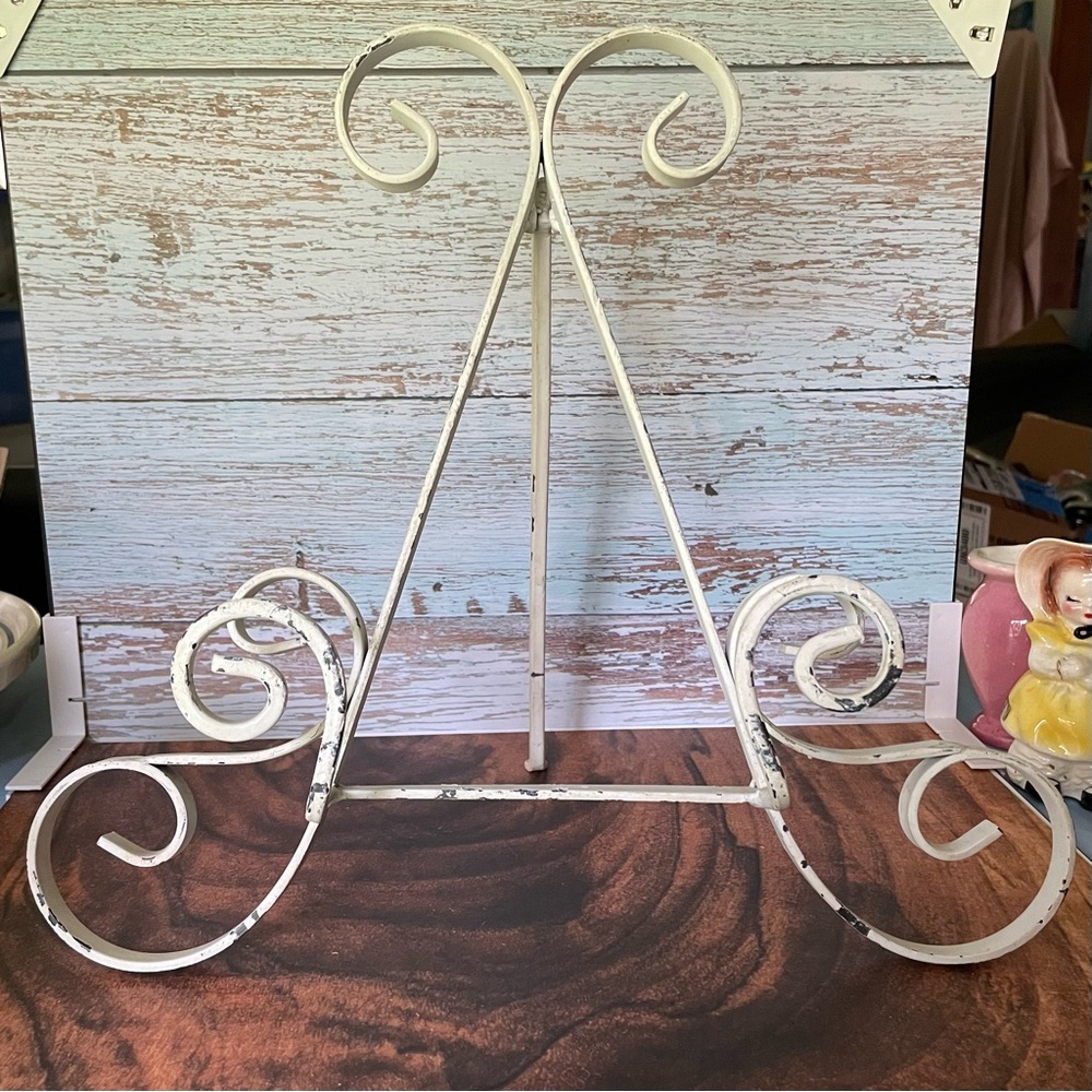 White distressed plate picture cookbook holder iron farmhouse shabby cottage
